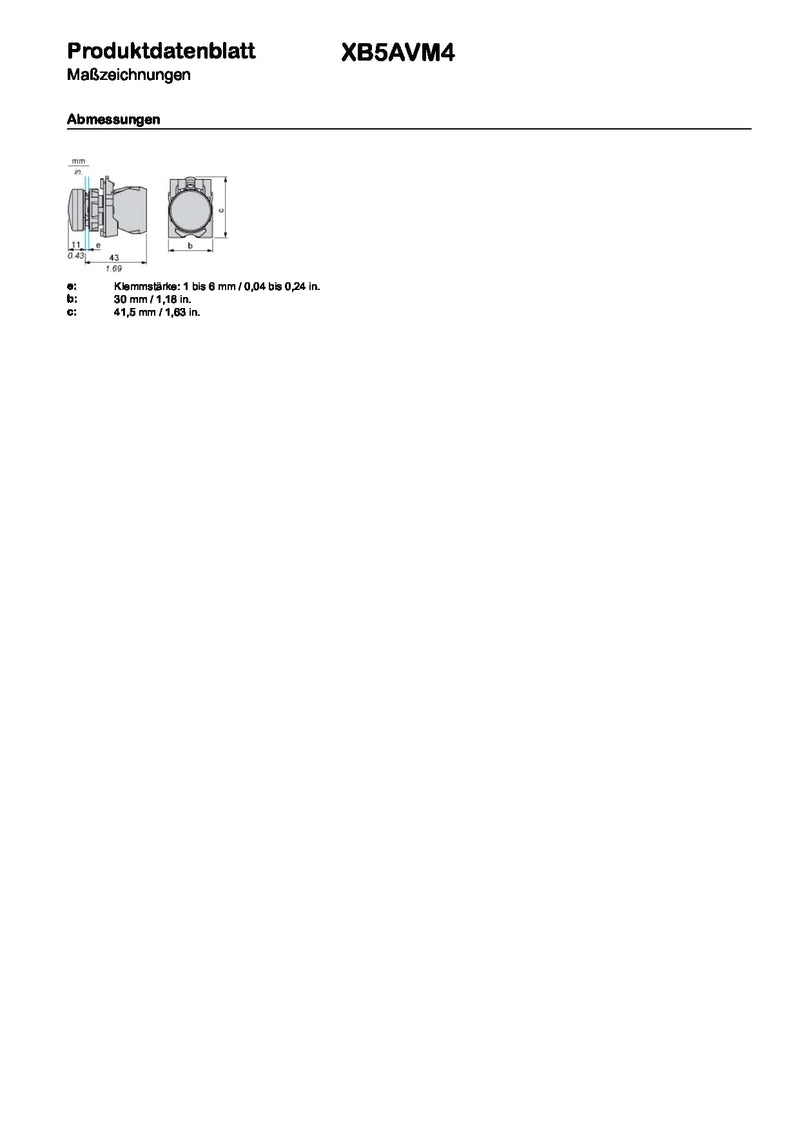 Schneider Electric XB5AVM4 Pilot Light And LED, Alarm Indicators, 230V-240V | Plastic, 22 mm, LED, smooth dome, 230-240 V AC, red x 240 V