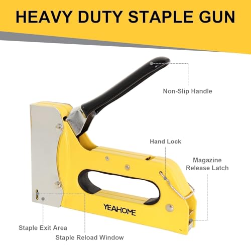YEAHOME T50 Heavy Duty Staple Gun Kit, Upholstery Staple Gun with 6000 T50 Staples of 1/4, 3/8, 1/2 Inch, Manual Stapler Gun for Wood, Crafts, Wall, DIY & Professional Use Yellow, T50 Staple Gun, with 6000 Staples