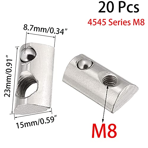 20 Pcs 4545 Series T Spring Nut, M8 Thread Roll in Spring Post Assembly T Nuts Hammer Head Fastener Nut Drop in T-Nut for 45 Series Aluminum Extrusion Profile T Slot 10mm for 3D Printer (M8) 4545 Series M8
