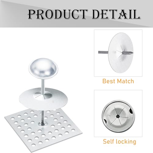 150pcs Perforated Insulation Pins 2-1/2 Inch, 1.5 Inch Self Locking Washers Round 7/8in Aluminum Insulation Hangers Cap Washers for Foam Board Wall Floor Ceiling (50 Set / 150 Pieces) 50