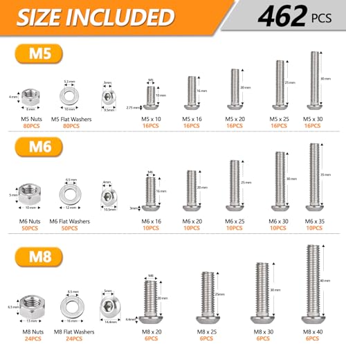 462 Pcs M5 M6 M8 Button Head Hex Socket Cap Screws Bolts Assortment Kit M5&M6&M8 - 462 PCS