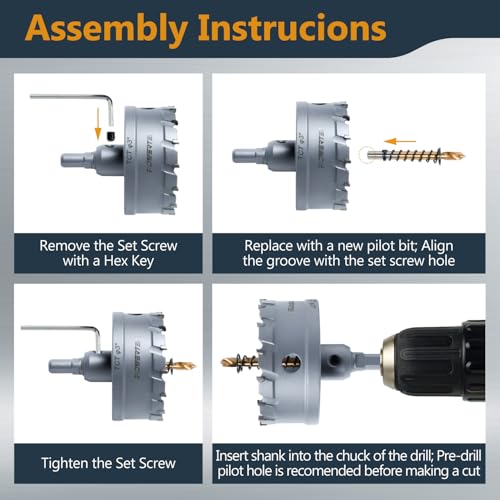 POWERTEC Tungsten Carbide Hole Saws for Soft & Hard Metal | 3" & 4" | Tungsten Carbide Tipped Hole Cutter Set with Titanium-Plated Pilot Drill Bit for Metal, Stainless Steel, Iron, Wood - 2PK (14913) 2PK Carbide Hole Saw Set (3", 4")