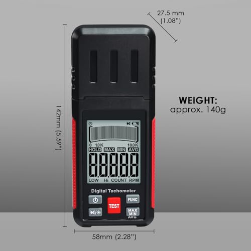 Non-Contact Tachometer with Reflective Tape, High Precision Digital Laser Speedometer (10-99,999 rpm) with Large LCD Display, Backlight and Max/Min/AVG Function and Data Hold