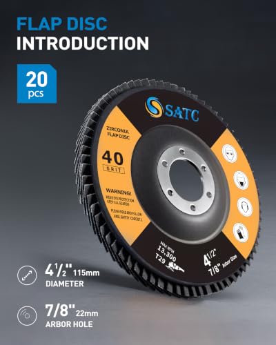 S SATC 20PCS Flap Discs 4 1/2 for Angle Grinder 40/60/80/120 Grit Flap Disc High-Density Bevel Type Angle Grinder Sanding Disc Abrasive Flap Disk #29 20.0