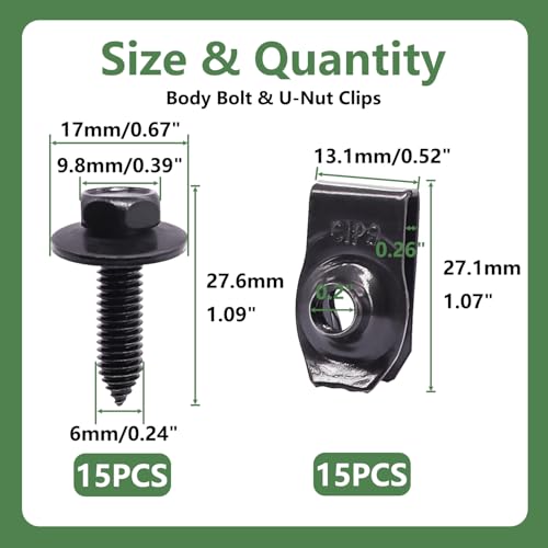 30 Sets 1/4-20 x 3/4" Furniture Screw Threaded Wood Inserts + 30Pcs 1/4 Inch Fender Bolts and U-Nut Clips Kit