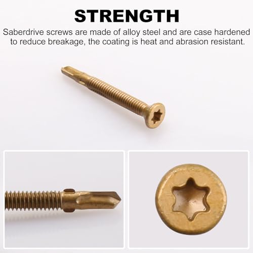 #12-24 x 2 Reamer Tek Torx/Star/Star Head Self Drilling Wood to Metal Screws, Tek Screws Wood to Metal, T-30 Torx Screw Head for Flatbeds, Trailers - 100pcs #12x2