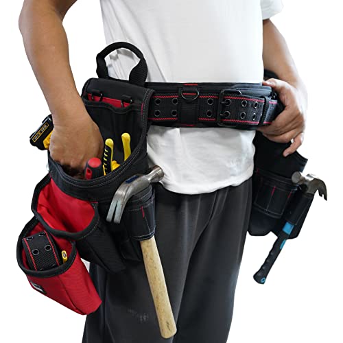MELOTOUGH Impact Driver Holster Cordless Drill Holster for Belt Tools and Drill Bits,Padded Tool Belt with D ring for men construction Strong Durable Double Metal Roller Buckle,adjustable waist 44-53'
