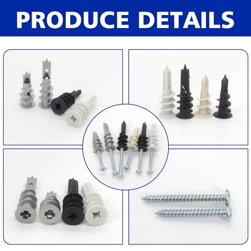 Drywall Anchors and Screws Kit, 320 PCS Self Drilling Wall Anchors and Screws for Drywall,Sheetrock,Hollow Door,Plaster Wall - Zinc Metal & Nylon Plastic Assortment, No Pilot Hole Required