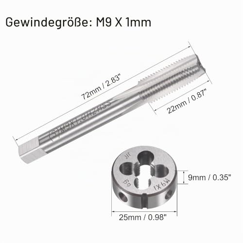 sourcing map Tap Die Set M9 x 1mm, Thread Cutter Die Set with Alloy Tool M9 x 1mm