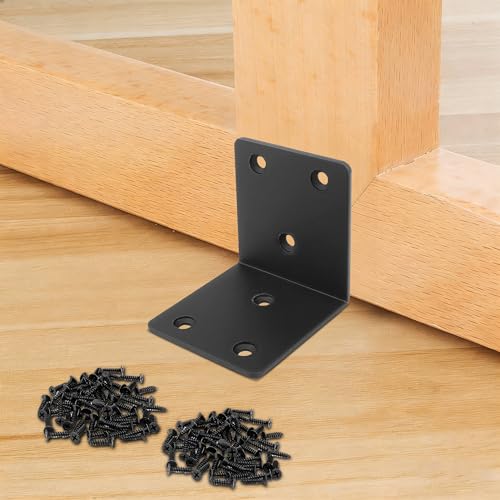 30 Pack Angle Brackets, 1.5" x 1.5" Black Heavy Duty Stainless Steel Corner Brace, L Shaped Shelf Bracket 90 Degree Corner Bracket for Wood Furniture Cabinets Shelves 1.5" x 1.5"