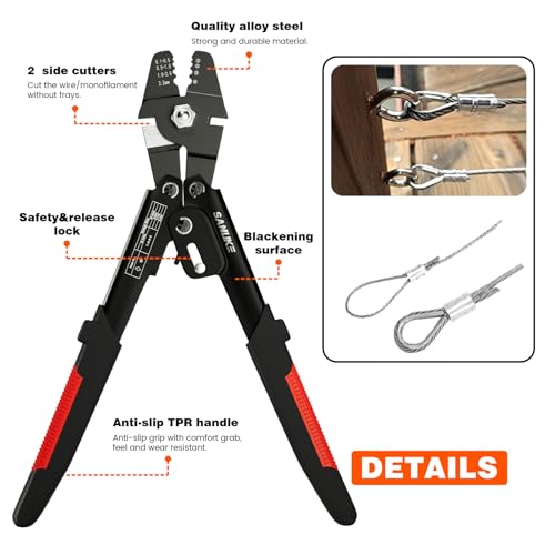 Sanuke Wire Rope Crimping Kit, 165ft 1/16" 304 Stainless Steel Cable 165ft Steel Cable+Crimper