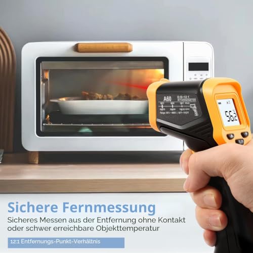 Infrared Thermometer, -50°C to 600°C Lightweight Temperature Meter, Non-Contact Digital Laser Thermometer, Illuminated Screen, Non-Human - for Kitchen/Grill/Cooling/Industry Yellow