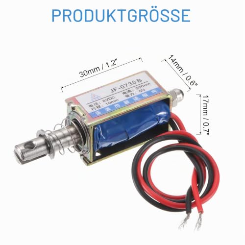 QUARKZMAN DC 6V 0.3A Solenoid Electromagnet Push Type 5N 10mm Stroke | Electromagnetic Actuator Open Frame Linear Motion JF-0730B Magnet Electromagnet