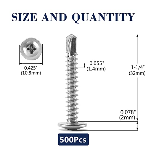 #8 x 1-1/4" Sheet Metal Screws 500PCS 410 Stainless Steel Truss Head Fast Self Tapping Screws by SG TZH #8 x 1-1/4" Silver 500