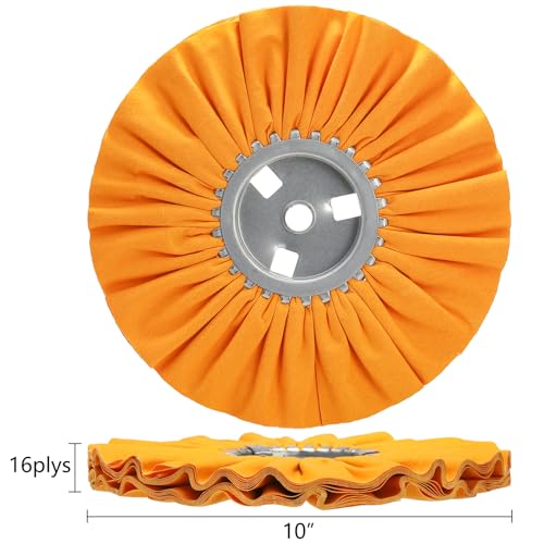 Hedume 2 Pack 10" Orange Airway Buffing Wheel, 5/8'' Arbor Hole 16 Plys/Medium Polishing for Angle Grinder, Aluminum or Stainless Metal Finishing
