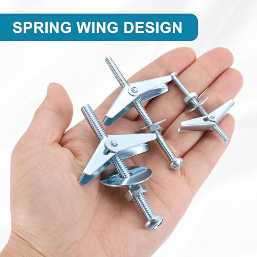 uxcell Toggle Bolt Wing Nut Assortment Kit, 30 Sets 1/4x3 Inch Butterfly Toggle Anchors with Wing Nuts, Hex Nuts, Washers, Hollow Drywall Anchors 1/4x3Inch