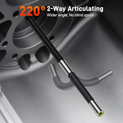 Two-Way Articulating Borescope with Light, 1080P Industrial Endoscope Inspection Camera with Flexible Articulated Probe, 5" IPS Screen, IP67 Waterproof for Engine Aircraft Automotive-5FT