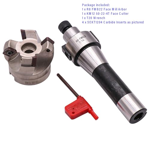 R8 Arbor, 1.97"/50mm Cutting Dia KM12 50-22-4T Face Mill Shell Cutter Set KM12-50-22-4T