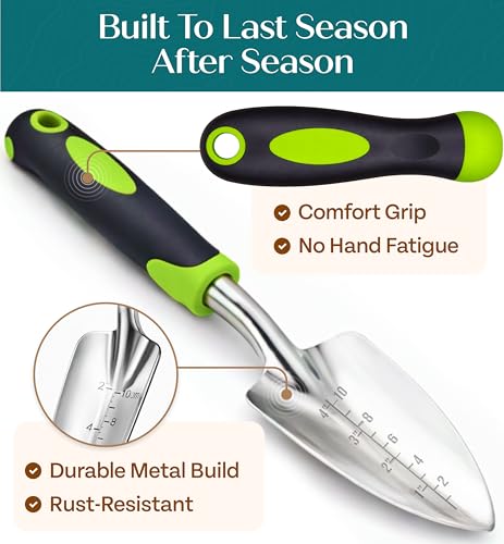Heavy Duty Gardening Tools - Gardening Gifts for Women, Men, Mom, Dad - Durable, Ergonomic Garden Tools Set (Green) Standard