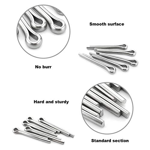 Glarks 340Pcs 6 Sizes 304 Stainless Steel Cotter Pin Assortment Kit +300Pcs 12 Size Zinc Plated Steel Cotter Pin and Hair Pin Assortment Kit