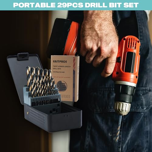 29Pcs Cobalt Drill Bit Set 1/16"-1/2", HSS with Black and Gold Finish, Twist Jobber Drill Bit Kit with Index Case for Cast Iron, Hard Metal, Stainless Steel, Plastic and Wood 29Pcs Black Gold Drill