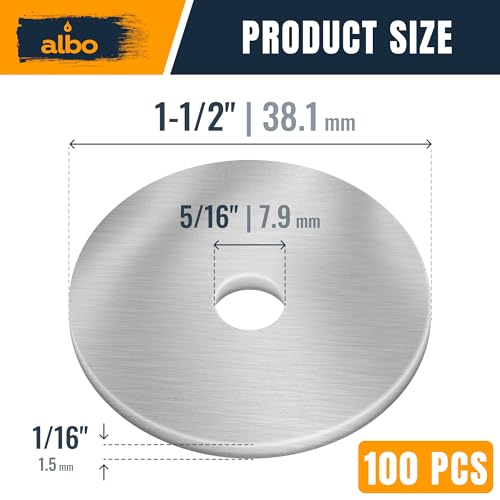 ALBO 100 Pcs 5/16" x 1-1/2" 304 Stainless Steel Fender Flat Washers 5/16"x1-1/2" - 100pcs