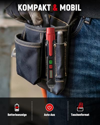 KAIWEETS Voltage Tester Non-Contact NCV, Dual Sensitivity 12/48-1000V AC Non-Contact Phase Tester, Live/Neutral Detection, Beep & LED Alarm, CAT III 1000V, Pocket Size HT100EU