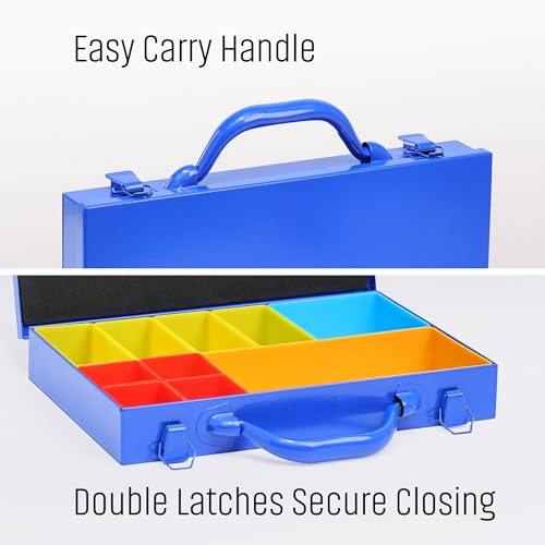 Metal Organizer Box with 10 Removable Compartments, Blue 13" x 9" x 2" | 10 Cups