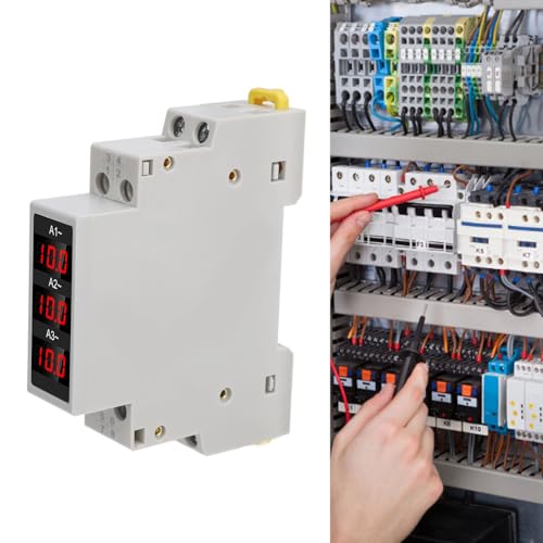 Three Phase Ammeter, Digital DIN Rail LED Display, 3 Sensors, AC 80-500V, 1-100A, 3 Phase