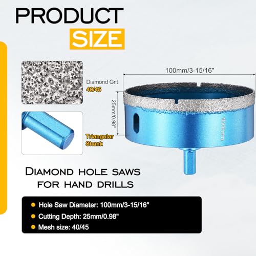 DTGN Diamond Hole Saw 3-15/16 Inch 100mm Core Drill Bit 2pcs Blue 3-15/16" (100mm) 2