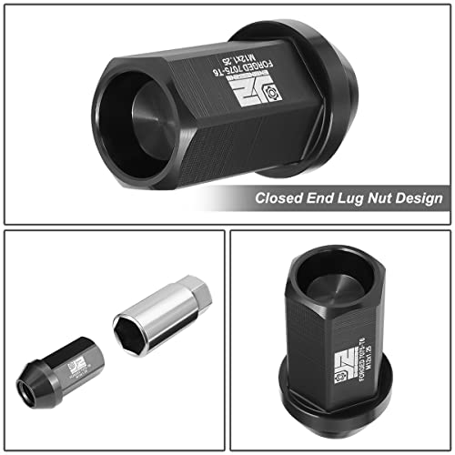 J2 Engineering J2-LN-T7-038-125-BK M12 x 1.25 T6-7075 Aluminum 42mm Closed End Lug Nuts w/Deep Drive Extension Adapter,Black,25mm x 42mm