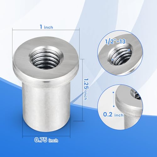 20PCS Weld Nuts,Weld-On Nuts 1/2"-13 Thread, 1-1/4"Long Threaded, Weld-on Nuts Stepped Female, Weld Nuts Made in Low-Carbon Steel, Easier to Welding 20 PCS