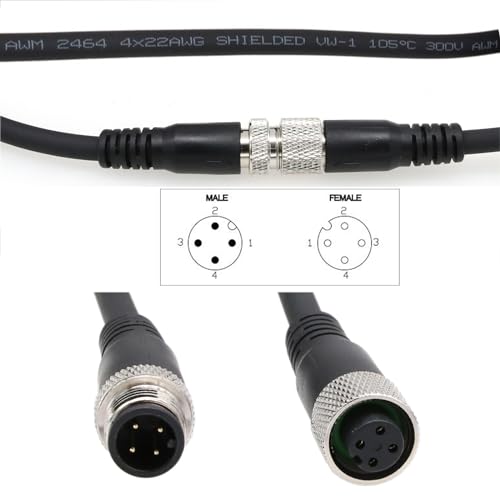 HangTon Sensor Reader Encoder Actuator M12 A Coded 4 pin Male Female Extension Cable for Industrial Automation, Device Network DeviceNet, CANopen, IO Link, Profibus 4m 4 pin female to male