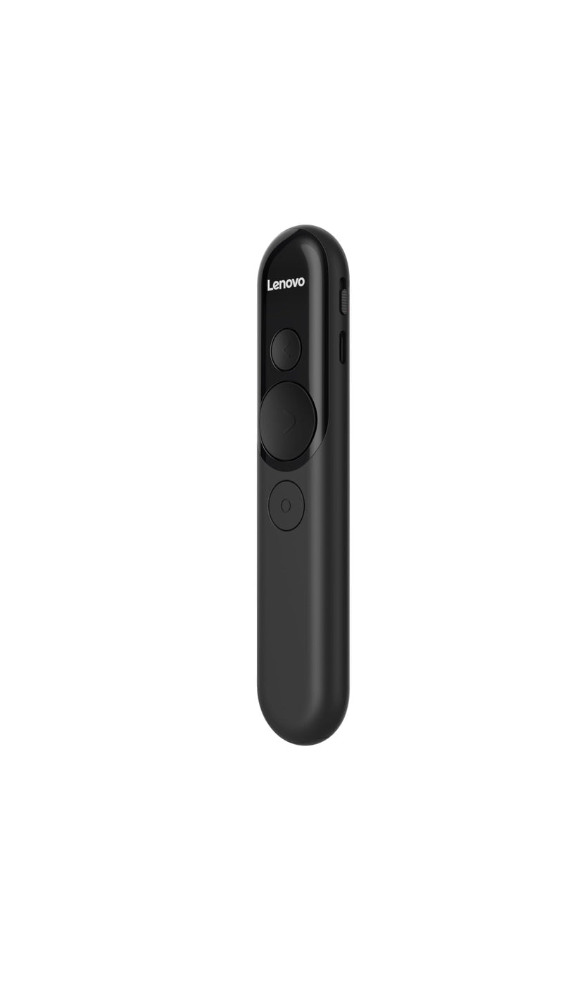 Lenovo Laser Rechargeable Presentation Remote, Bluetooth & USB, Digital & Laser Pointer, LCD Screen, Rechargeable Battery, 30M Range, Black, 500mm Cable Length