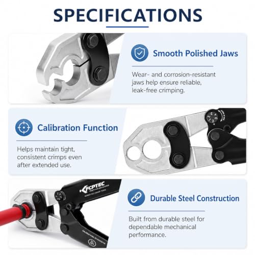 KF CPTEC PEX Crimping Tool Kit, Dual-Jaw 1/2 & 3/4 in Copper Ring Crimper KF-8601SET