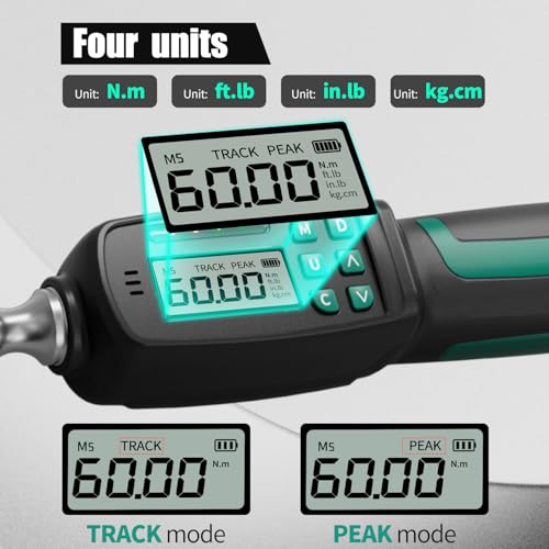 3/8" Digital Torque Wrench 1.33-44.25 ft-lb/1.8-60 Nm, ±2% Accuracy, LED & Buzzer Alerts, 4 Units, Industrial CR-V Steel, Calibration Report & Protective Case for Car, Motorcycle, Bike Repair 3/8", 1.33-44.25 ft-lb (1.8-60 Nm)
