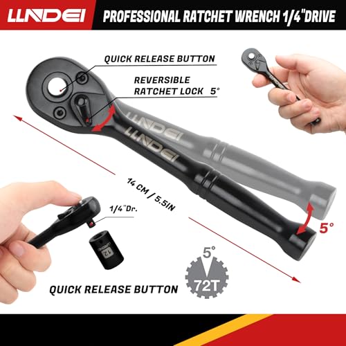 LLNDEI 48 Piece 1/4" Mini Socket Ratchet Wrench Set, Metric Shallow(4-14mm) 48pcs