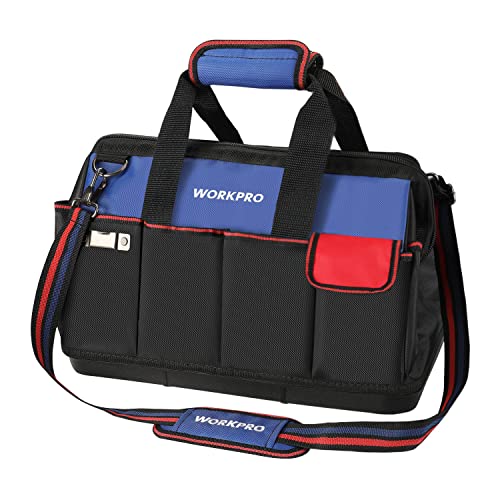 WORKPRO 18" Tool Bag with Waterproof Base, 20 Pockets & Klein Tools Utility Bags, Stand-Up Zipper, 1680d Ballistic Weave, 2-Pack