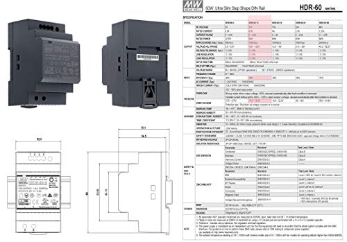 Mean Well HDR-60-12 DIN Rail Power Supply DIN-Rail 12 VDC 4.5 A 54 Watt