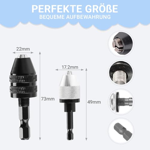 Moyata Keyless Drill Chuck Adapter 1/4 Inch Hex Shank Pack of 2 | 3 Jaw Drill Adapter, Quick Chuck Adapter with 0.8-3.0 mm Twist Drill for Hammer Drill, 0.3-6.5 mm/0.3-3.4 mm
