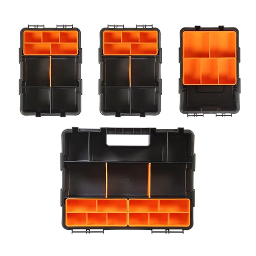 TCE Tool Boxes Parts Organizer,Versatile And Durable Storage Toolbox For Bolts, Screws, Nails, Nuts, And Small Hardware, 4PCS Set,TRG-421,Black/Orange