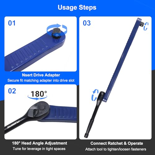 9 Pcs Offset Extension Wrench Set, Chain Drive 13.2" Wrench, 3/8" Ratchet Wrench with 5" Extension Bar, 1/4" 3/8" 1/2" Adapters, Automotive Repair Tool Kit for Tight & Hard-to-Reach Spaces