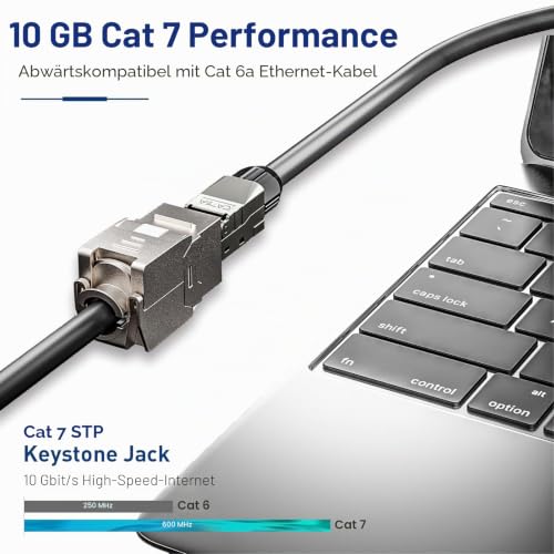 4x CAT7 Keystone RJ45 Module Socket - Tool-Free LSA Insulation Terminal for CAT7/CAT6a/CAT6 Installation Cable, 10 Gbit/s 1000 MHz, Fully Shielded STP (AWG 22-24) - For Patch Panel & Network Socket 4 Pack