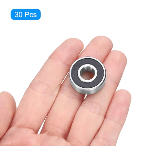 sourcing map 30pcs 608-2RS Miniature Deep Groove Ball Bearings 8x22x7mm Double Sealed Bearings for Electric Motor, Home Appliances, Garden Machinery Black 30