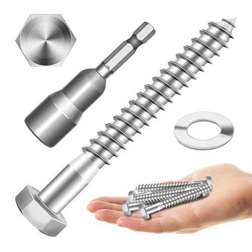 Mywish (12Sets) 5/16" x 3" Hex Head Lag Bolts & 109Pcs 1/4" Hex Head Lag Screws Assortment Kit, Heavy Duty Lag Screws with Washers, 304 Stainless Steel Bolts 18-8, Lag Screws Wood Screws