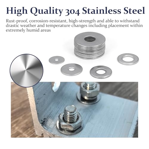 ZQZ 290Pcs Stainless Steel Flat Washers Assortment Kit;Fender Washer M3-M12 15 Sizes 290 Pieces
