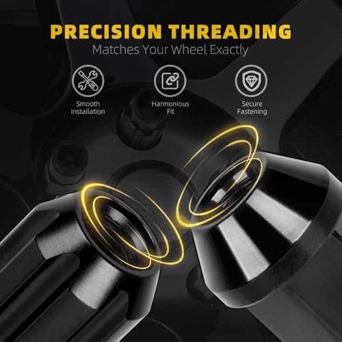 M12x1.5 Lug Nut 20 PCS, Wheel Lock Bulge Acorn Open End Lug Nut Set Compatible with Toyota, Honda, Ford, Chevrolet, Mitsubishi, Mazda, KIA, Hyundai, Buick, 1 Socket Included, Black M12 x 1.5