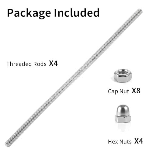 4Pcs 3/8"-16 Fully Right Threaded Rods Stainless Steel with Nut, 36" Long 3/8" -16, 36" Length 4
