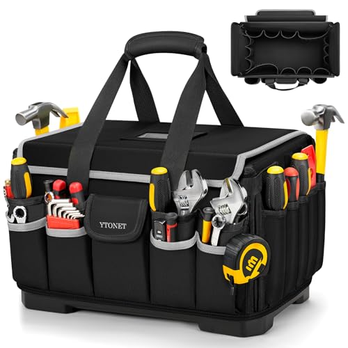 1680D Black Heavy Duty Tool Bag 16-Inch with 46 Pockets Electrician Tool Bag for men with Hard Bottom & Waterproof Pocket