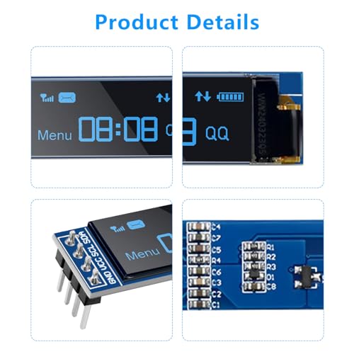 3pcs 0.91 Inch I2C Display Module, IIC I2C Display OLED Display Module 128 x 32 3.3 V/5 V for Arduino and Other Microcontrollers (Blue)